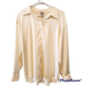 Worthington by JC Penney Long Sleeve Blouse Ivory Satin Medium Size